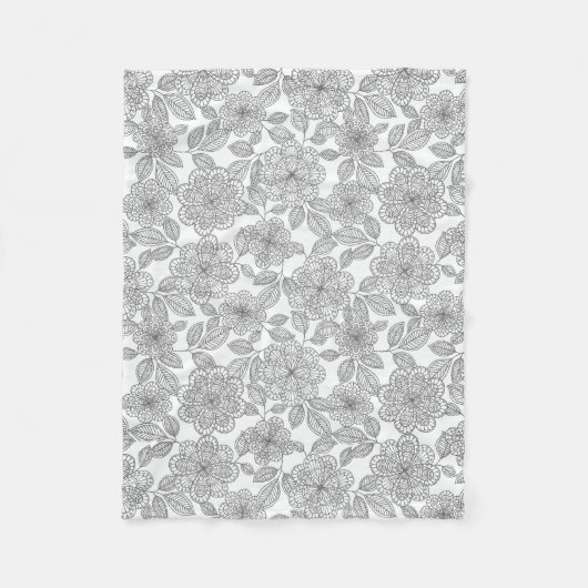 GRAY EN CREAM FLORAAL ONTWERP FLEECE DEKEN (Voorkant)