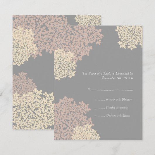 Gray en Cream Queen Anne's Lace Wedding RSVP (Voorkant / Achterkant)