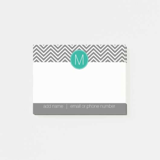Gray en Emerald Chevrons met enkel monogram Post-it® Notes (Voorkant)