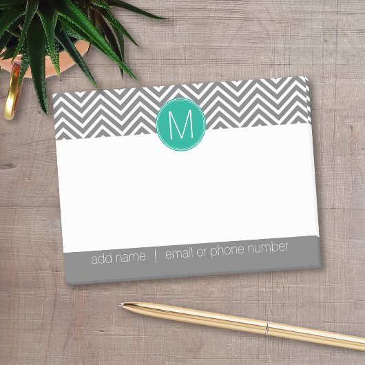 Gray en Emerald Chevrons met enkel monogram Post-it® Notes