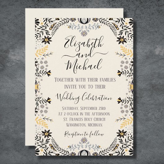 Gray en Gold Rustic Mexican Floral Wedding Kaart