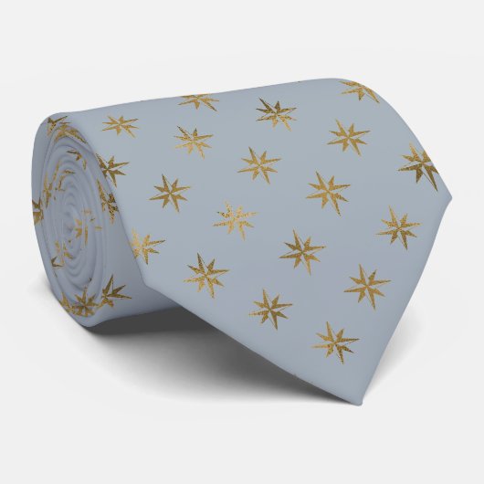 Gray en Gold Star Pattern Mannen Stropdas Klassiek (Opgerold)