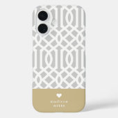 Gray en Gold Trellis Heart Monogram Case-Mate iPhone Case (Achterkant)