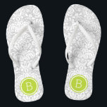 Gray en Green Floral Damask Monogram Teenslippers<br><div class="desc">Aangepast gedrukte flip flop sandalen met een stijlvol elegant floral damask patroon en uw aangepaste monogram of andere tekst in een cirkelvormig lijst. Klik aanpassen het om tekstdoopvonten en kleuren te veranderen of uw eigen afbeeldingen toe te voegen om unieke één van een soortontwerp te creëer!</div>