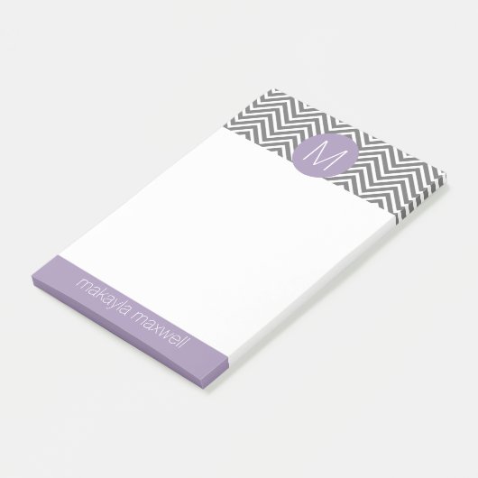 Gray en Lavendar Chevrons met Custom Monogram Post-it® Notes (Schuin)