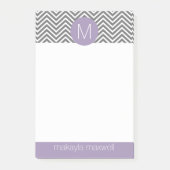 Gray en Lavendar Chevrons met Custom Monogram Post-it® Notes (Voorkant)