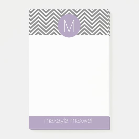 Gray en Lavendar Chevrons met Custom Monogram Post-it® Notes (Voorkant)