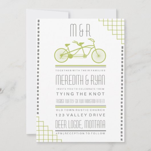 GRAY EN LIMOEN HIPSTER BICYCLE WEDDING INVITATION KAART (Voorkant)