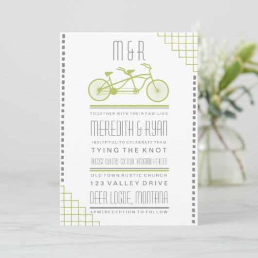 GRAY EN LIMOEN HIPSTER BICYCLE WEDDING INVITATION KAART (Staand voorkant)