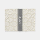 Gray en Linen  Damask Patroon met Naam Fleece Deken (Voorkant (Horizontaal))