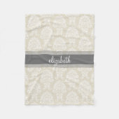 Gray en Linen  Damask Patroon met Naam Fleece Deken (Voorkant)