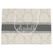 Gray en Linen  Damask Patroon met Naam Groot Cadeauzakje (Voorkant)
