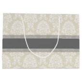 Gray en Linen  Damask Patroon met Naam Groot Cadeauzakje (Achterkant)