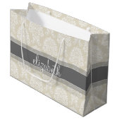 Gray en Linen  Damask Patroon met Naam Groot Cadeauzakje (Voorkant Gekanteld)
