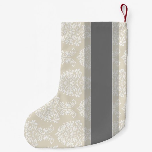 Gray en Linen  Damask Patroon met Naam Kleine Kerstsok (Achterkant)