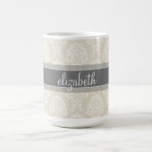 Gray en Linen  Damask Patroon met Naam Koffiemok (Center)