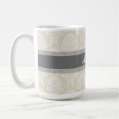 Gray en Linen  Damask Patroon met Naam Koffiemok (Links)