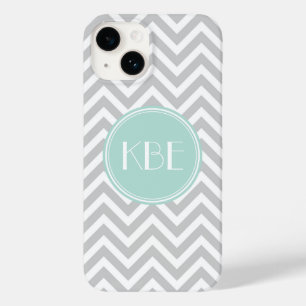 Gray en Mint Chevron Aangepast monogram Case-Mate iPhone 14 Hoesje