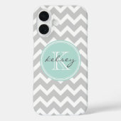 Gray en Mint Chevron Aangepast monogram Case-Mate iPhone Case (Achterkant)