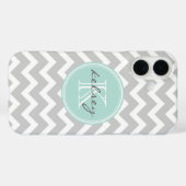 Gray en Mint Chevron Aangepast monogram Case-Mate iPhone Case (Achterkant (horizontaal))