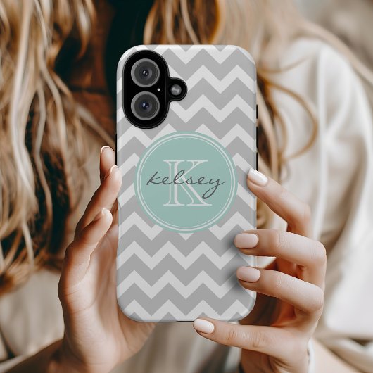 Gray en Mint Chevron Aangepast monogram Case-Mate iPhone Case