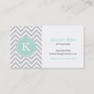 Gray en Mint Chevron Aangepast monogram Visitekaartje