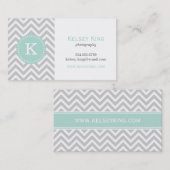 Gray en Mint Chevron Aangepast monogram Visitekaartje (Voorkant / Achterkant)