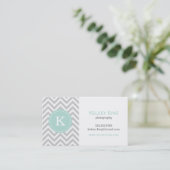Gray en Mint Chevron Aangepast monogram Visitekaartje (Staand voorkant)
