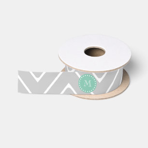 Gray en Mint Green Modern Chevron Monogram Satijnen Lint