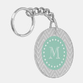 Gray en Mint Green Modern Chevron Monogram Sleutelhanger (Voorkant Links)