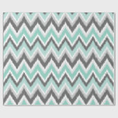 Gray en Mint Ikat Chevron Cadeaupapier (Vlak)