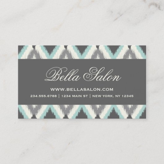 Gray en Mint Tribal Ikat Chevron Visitekaartje (Voorkant)