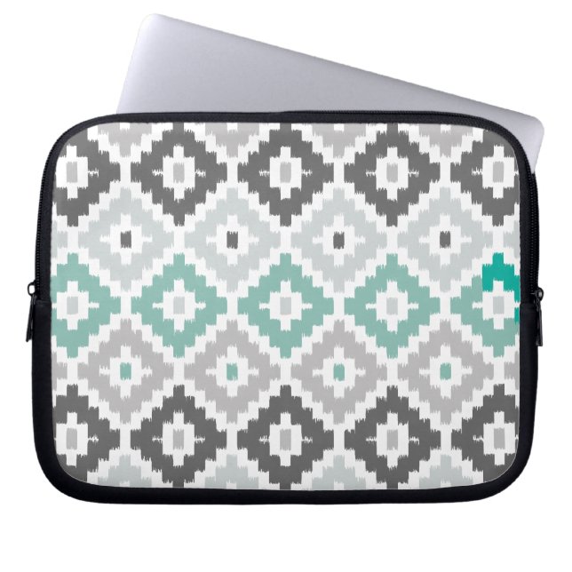 Gray en Mint Tribal Print Ikat Diamond Pattern Laptop Sleeve (Voorkant)
