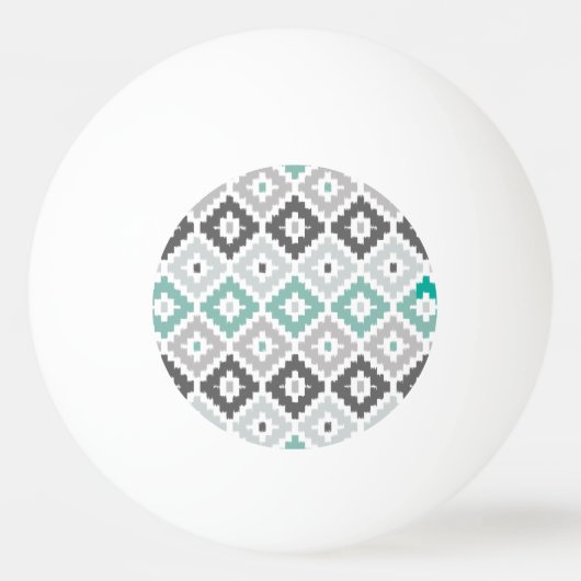 Gray en Mint Tribal Print Ikat Diamond Pattern Pingpongbal (Voorkant)