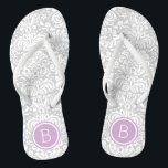 Gray en Paarse Floral Damask Monogram Teenslippers<br><div class="desc">Aangepast gedrukte flip flop sandalen met een stijlvol elegant floral damask patroon en uw aangepaste monogram of andere tekst in een cirkelvormig lijst. Klik aanpassen het om tekstdoopvonten en kleuren te veranderen of uw eigen afbeeldingen toe te voegen om unieke één van een soortontwerp te creëer!</div>