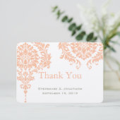 Gray en Peach Coral Damask Weddenschap Bedankt (Staand voorkant)