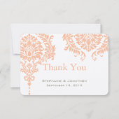 Gray en Peach Coral Damask Weddenschap Bedankt (Voorkant)