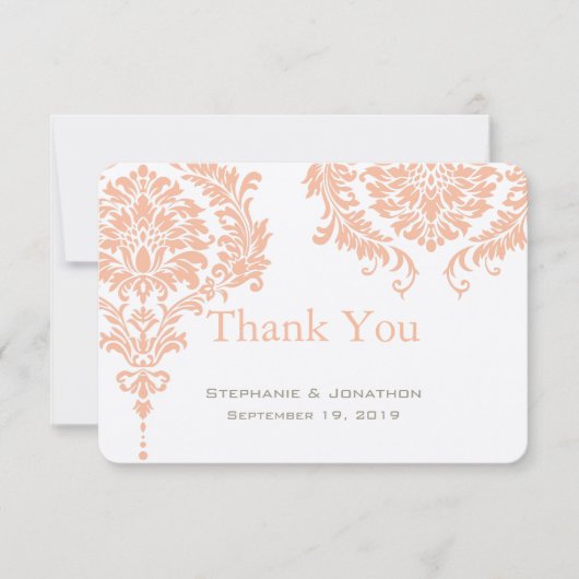 Gray en Peach Coral Damask Weddenschap Bedankt (Voorkant)