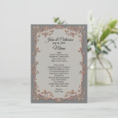 Gray en Peach Floral Wedding Table Menu (Staand voorkant)