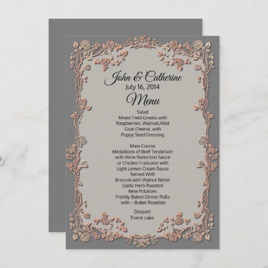 Gray en Peach Floral Wedding Table Menu (Voorkant / Achterkant)