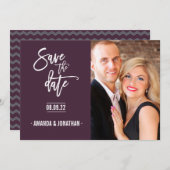 Gray en Plum color Chevron Wedding Save the Date (Voorkant / Achterkant)