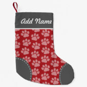 Gray en Red Dog Paw Print Pattern Aangepaste naam Kleine Kerstsok (Voorkant)