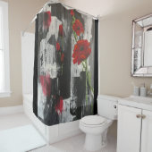 Gray en Red Poppy Roos Shower Curtain Douchegordijn (In situ)