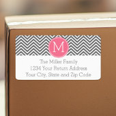 Gray en Roze Chevrons Monogram - Retouradres Etiket