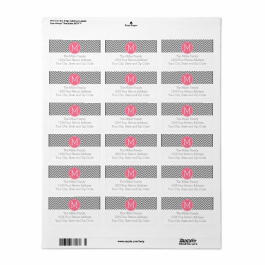 Gray en Roze Chevrons Monogram - Retouradres Etiket (Full Sheet)