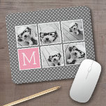 Gray en Roze instagram 5 Foto Collage Monogram Muismat<br><div class="desc">Pastel en White Polka Dot Pattern - Gebruik vijf vierkante foto's om een uniek en persoonlijk cadeau te creëer. Of je kunt de hipster puppy houden en een trendy keepslag maken. Als u de afbeeldingen moet aanpassen,  klik op het aanpassingshulpmiddel om veranderingen aan te brengen.</div>