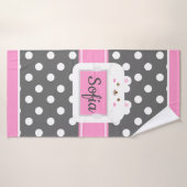 Gray en Roze poka Dots Kat Kinder Aangepaste handd Badhanddoek (Badhanddoek)