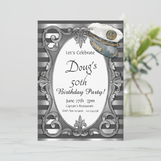 Gray en Silver Nautical Invitation Kaart (Staand voorkant)