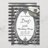 Gray en Silver Nautical Invitation Kaart (Voorkant / Achterkant)