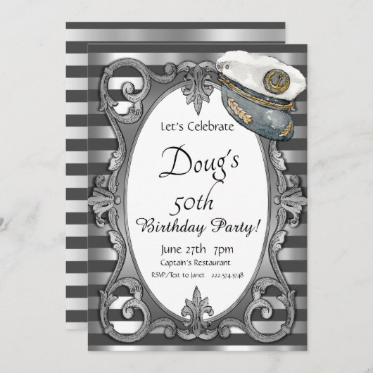 Gray en Silver Nautical Invitation Kaart (Voorkant / Achterkant)